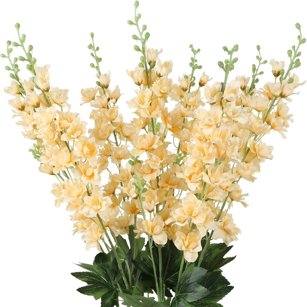 6pcs Delphinium Artificial Flowers 33.5 Inch Champagne Fake Flowers Long Stem Faux Snapdragon Flowers for Vase Table Home Wedding Party Garden Decoration