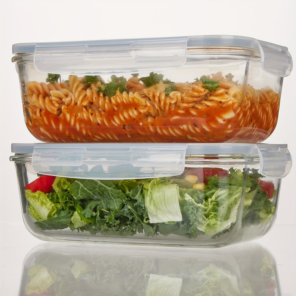 1860ml/ 63oz Large Glass Storage Containers With Lids, 2Pack for food & Dish Transport-Bus Tubs, Meal Prep for food Container Set With Snap Airtight Lid, Leak Proof, For Food Storage And Transportation