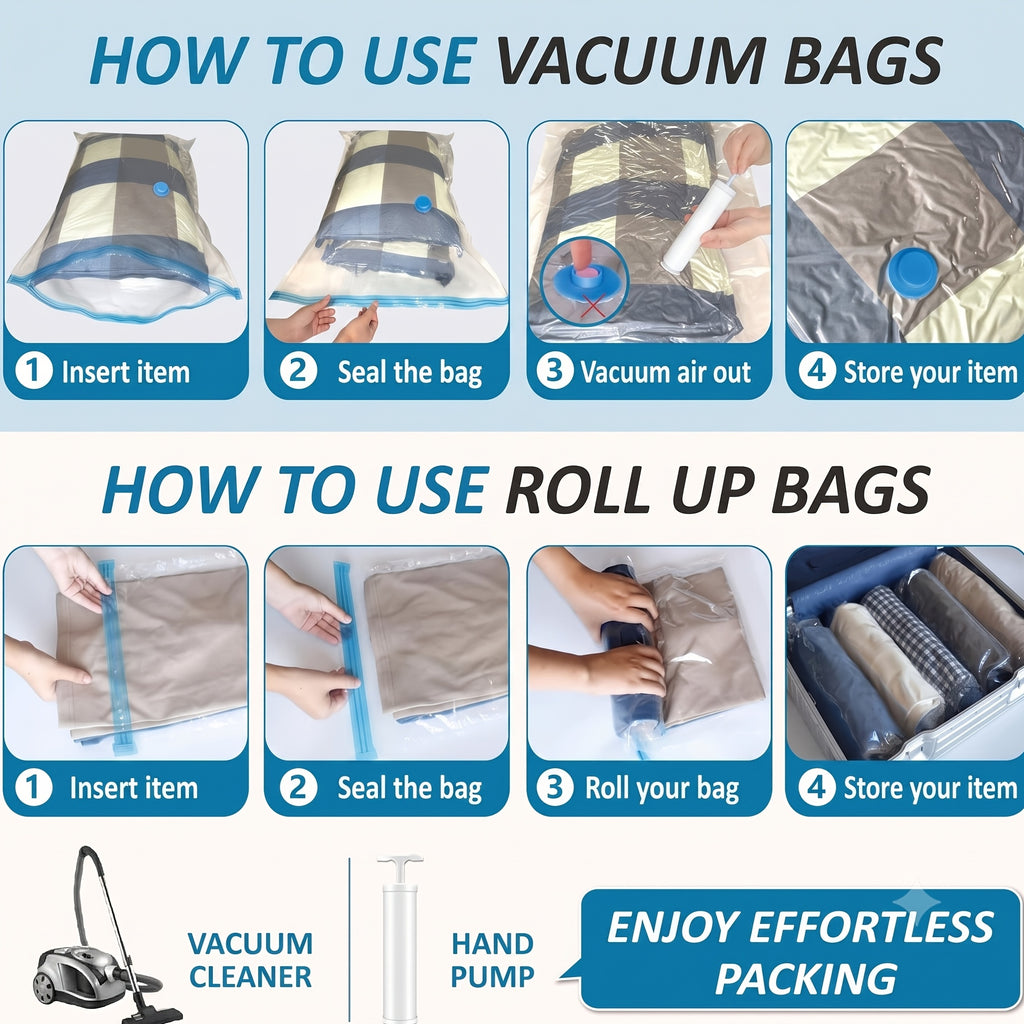 Jumbo Vacuum Storage Bags, Vacuum Seal Bags for Clothing, Travel Space Saver Bags for Luggage Clothes Pillows Comforters Blankets Bedding 4pcs 8pcs 10pcs 12pcs 20pcs 30pcs