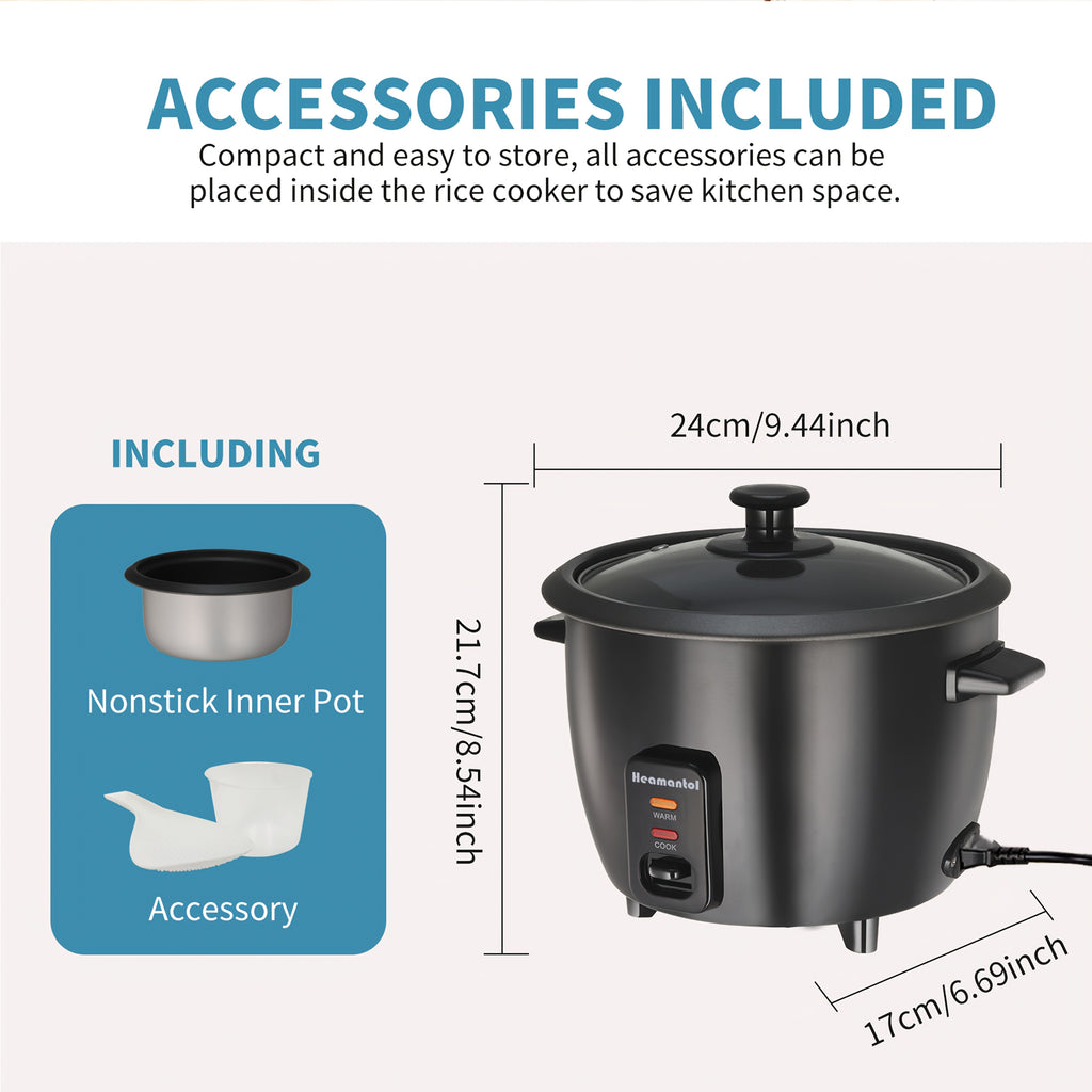 Rice Cooker with Removable Non-Stick Pot, Yogurt Maker with Auto Keep Warm Function, Large Capacity 6-Cup (Cooked) 1.5 Qt, 3-Cup (Uncooked), One-Touch Operation Grain Cooker, Multicooker, Stainless Steel Inner Liner, Steamer, Oatmeal Cooker