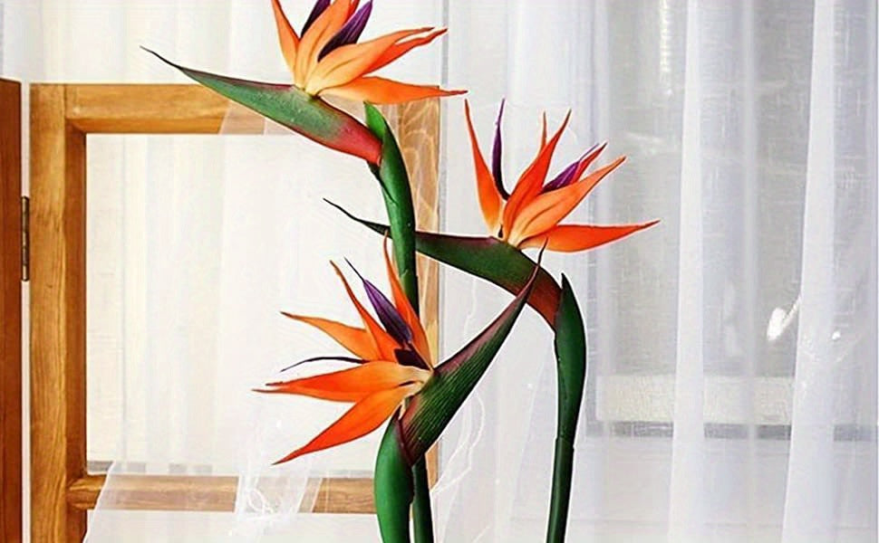 3pcs Artificial Bird Of Paradise Flowers Rubber Strelitzia 24. 5'' Long Stem Flower Suitable for DIY Home Decor Party Theme Display Fall Decor (Orange)