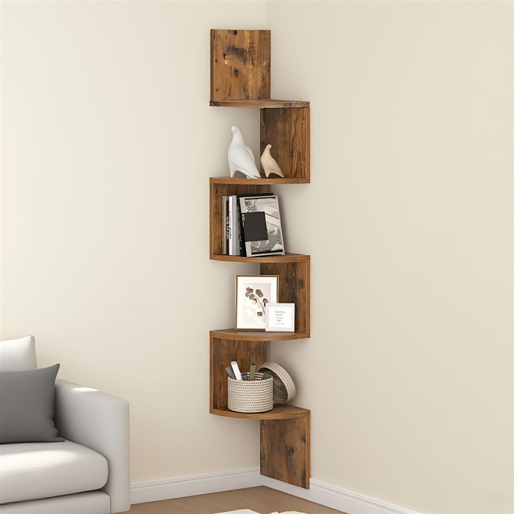 5-Tier Corner Floating Shelf Wall Mount - Space Saving Storage Rack for Bedroom, Living Room, Radial Display Organizer Easy Install (7.48*7.48*49.21inch), Wall Shelves for Display, Shelf for Living Room, Wall Shelves