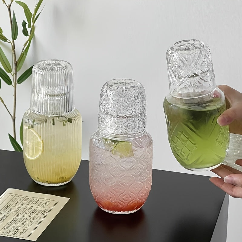 1 Set of Bedside Water Kettle Set (Including Cup) | Bathroom Mouthwash Decanter | Modern Transparent Glass Water Kettle Suitable for Bedroom Bedside Table | Night Cool Drink | Valentine'S Day/Home Gift