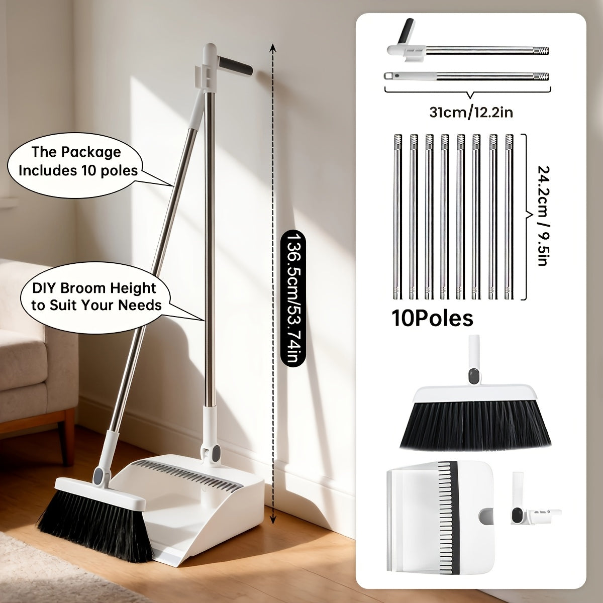 2-In-1/3-In-1/4-In-1 Broom with Dustpan Combo Set, Non-Stick Hair Cleaning for Hard Floors, Long Handle Sweeping for Living Room, Bedroom, Bathroom, Durable, Easy Storage, Rotatable, Foldable, Efficient Cleaning, Flexible Design, Fast Dust Removal