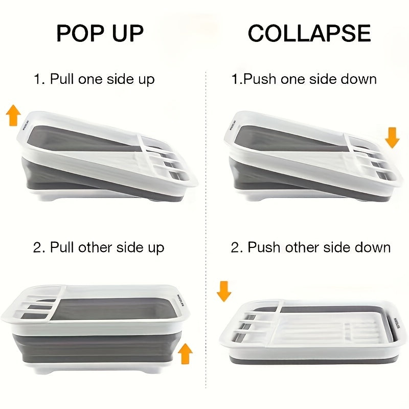 [Space-Saving Dish Drying Rack] Space-Saving Collapsible Bowl And Dish Drying Rack with Utensil Holder | 1 Plastic Plate Rack for Home, RVs, Camping, Travel Trailers And Motorhomes