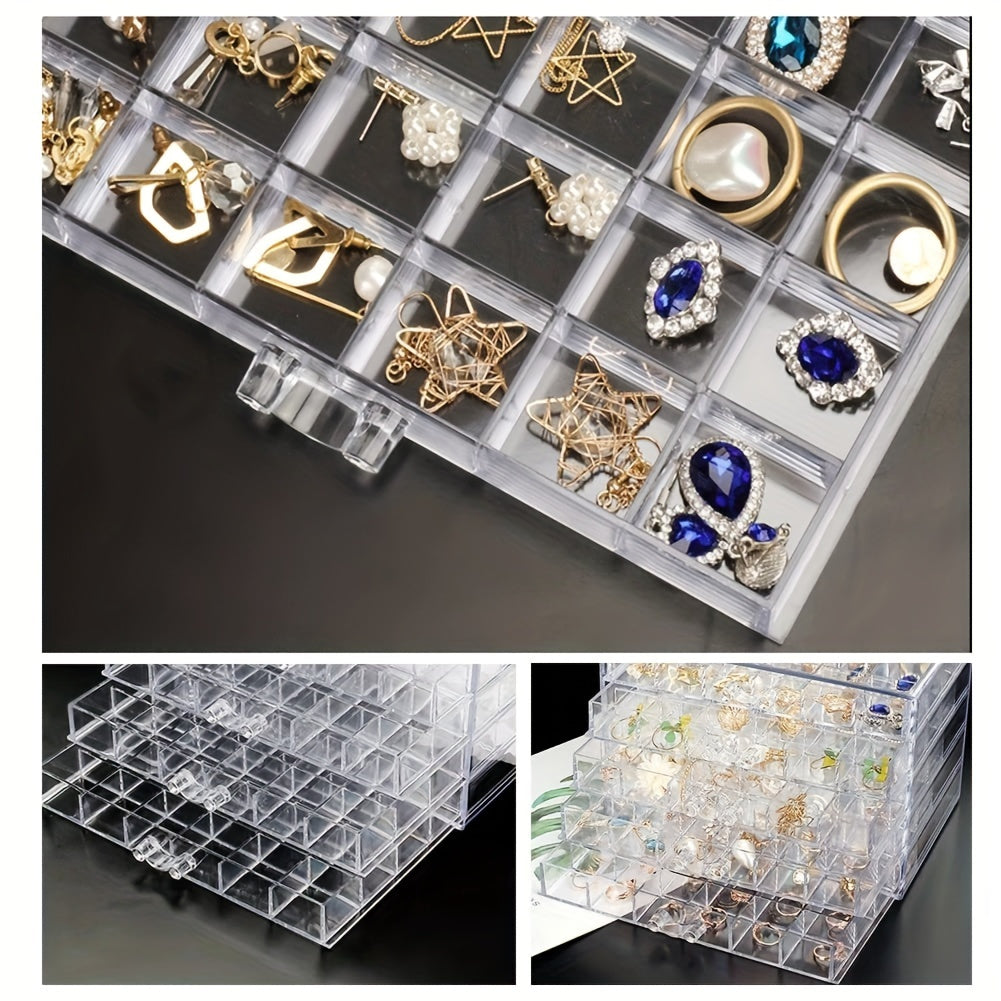 Nail Art Storage Organizer, Clear Five-Layer Drawer Box with 120 Compartments for Small Nail Accessories, Rings, Earrings and Everyday Jewelry Organization