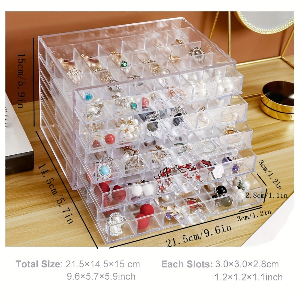 Nail Art Storage Organizer, Clear Five-Layer Drawer Box with 120 Compartments for Small Nail Accessories, Rings, Earrings and Everyday Jewelry Organization