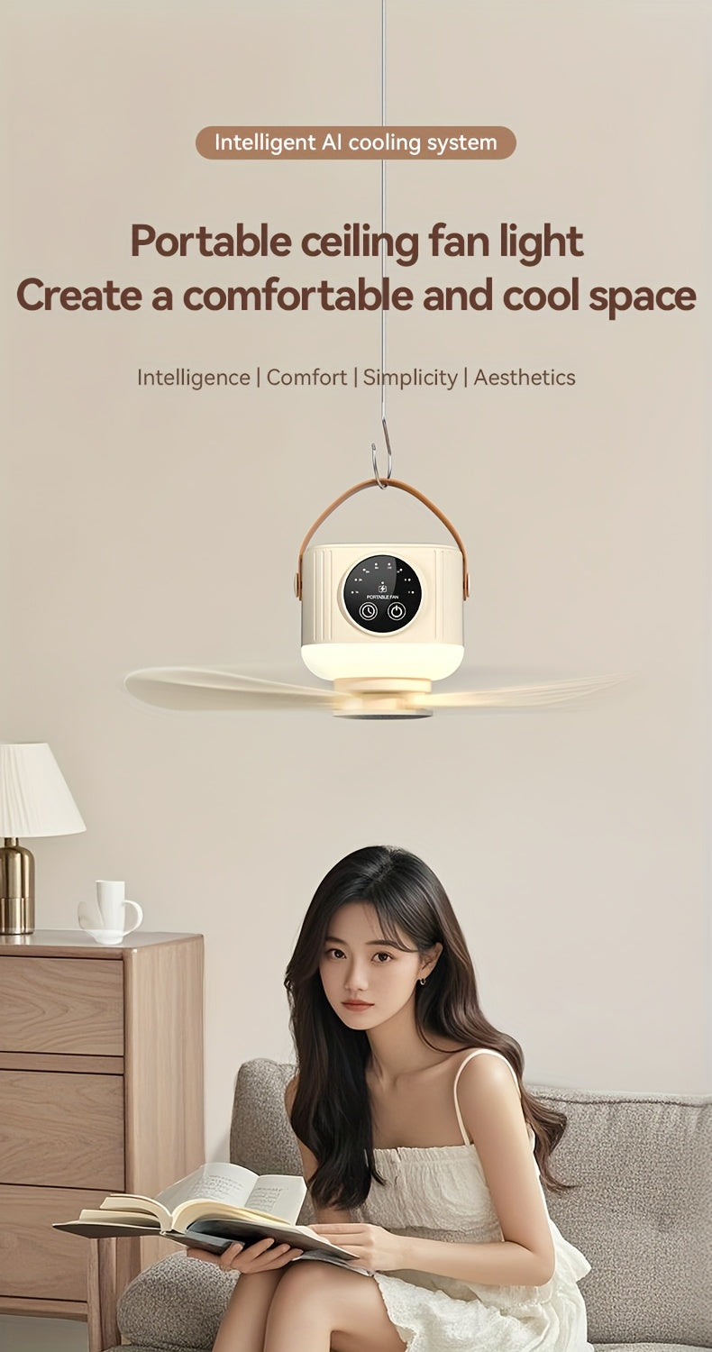 Portable Camping Fan With Light, Available With Or Without Tripod | Quiet USB Rechargeable Fan With Remote, Adjustable Speed & Brightness | Long Life Outdoor Tent Fan For Bedroom, Dorm, Travel