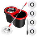 Spin Mop Bucket with Wringer and 4 Microfiber Heads, 360° Floor Cleaning System with Adjustable Stainless Steel Handle for Home