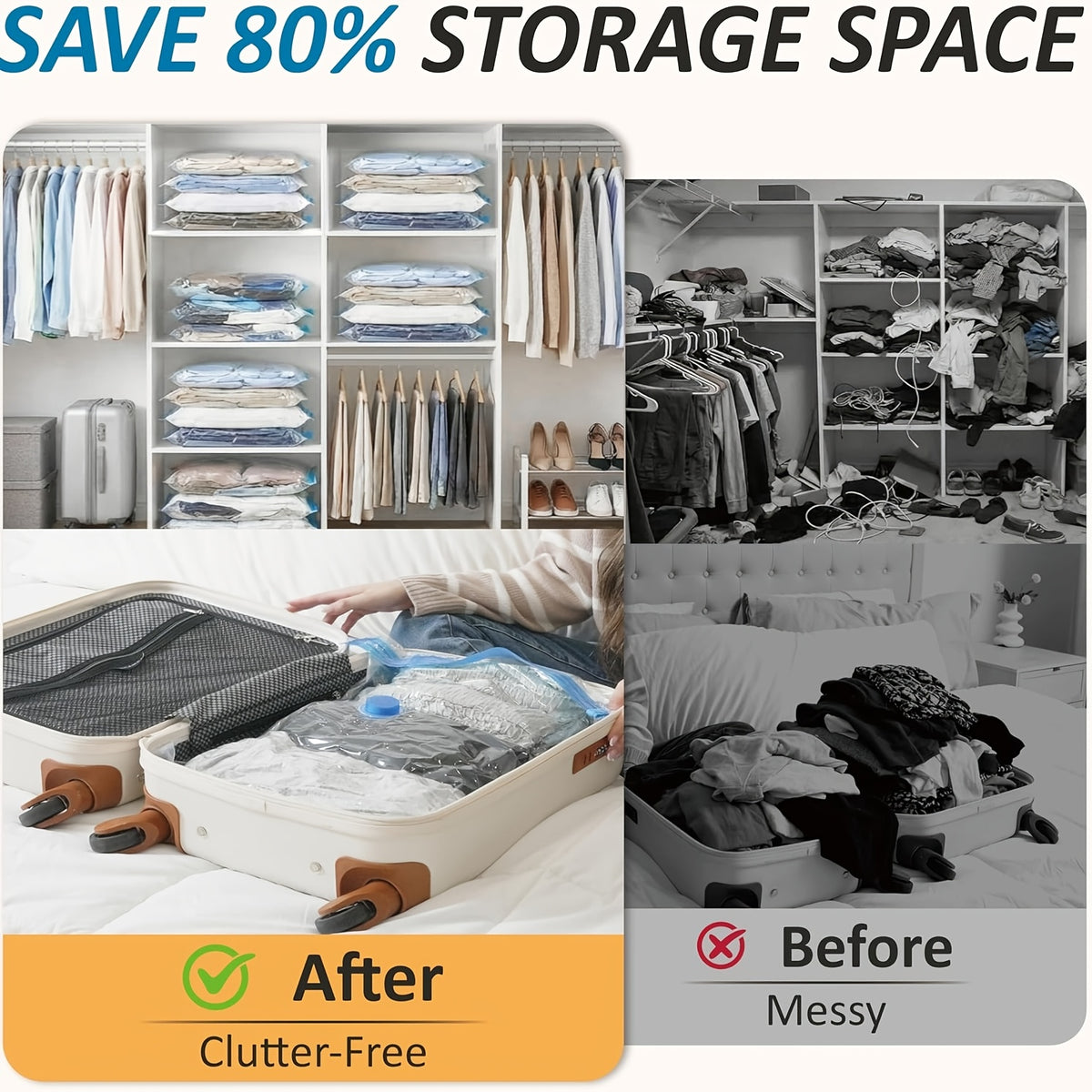 Jumbo Vacuum Storage Bags, Vacuum Seal Bags for Clothing, Travel Space Saver Bags for Luggage Clothes Pillows Comforters Blankets Bedding 4pcs 8pcs 10pcs 12pcs 20pcs 30pcs