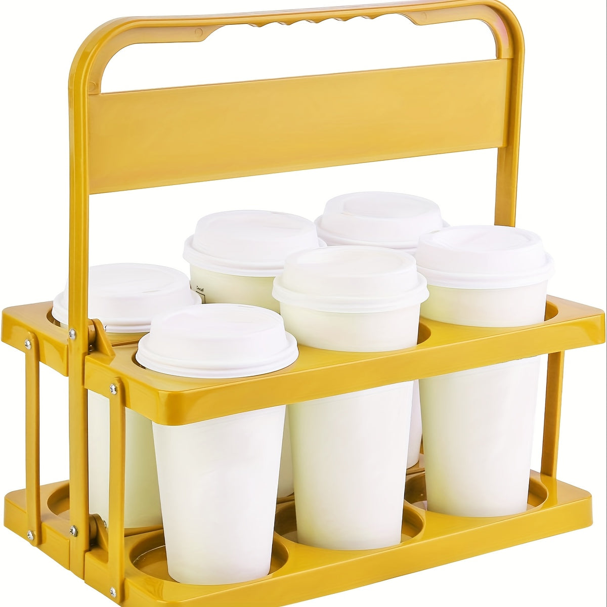 Foldable Drink Carrier with Handle, Reusable Plastic Holder for Up to Six Cups or Cans, Portable Beverage Organizer for Delivery Picnics and Gatherings