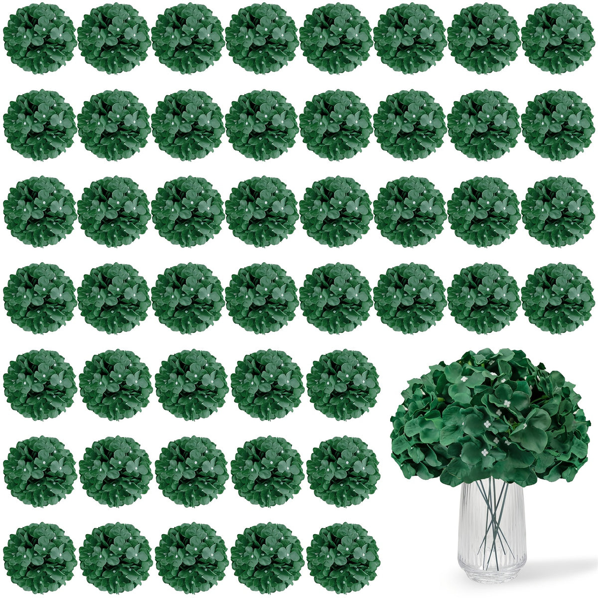 63pcs Artificial Hydrangea Flowers with Stems - Realistic Full Faux Silky Blooms, Round Heads Suitable for Wedding, Baby Shower, Garden, Party Decor, Home Decoration - Fake Flowers for Centerpieces, Arrangements, Year-Round Use