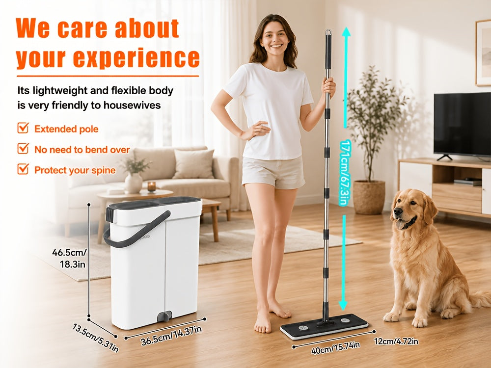 Microfiber Flat Mop and Bucket Set with Wringer, Slim Storage Bucket and Swivel Head with 2 or 4 Washable Pads for Floor and Window Cleaning