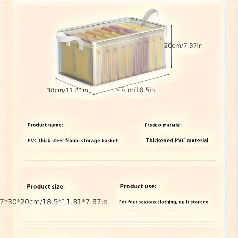 6pcs Storage Box, Stackable Steel Frame Wardrobe Storage Box, Transparent Foldable PVC Storage Box - Suitable for Clothes, Blankets, and Cosmetics - Waterproof and Washable Storage and Organization, Under Bed Storage, Storage Box, Under-Bed Storage