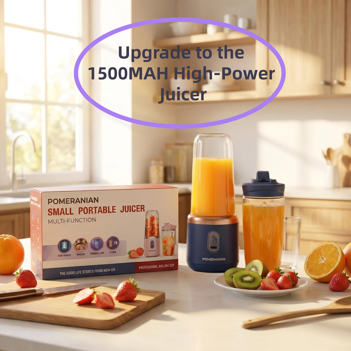Portable Double Cup Fruit And Vegetable Juicer, Made of Food Grade ABS, with a Capacity of 1500Mah Rechargeable Battery, Gift Box, Multifunctional Juicer, Kitchen Supplies, Essential for Summer Fruit Juicing