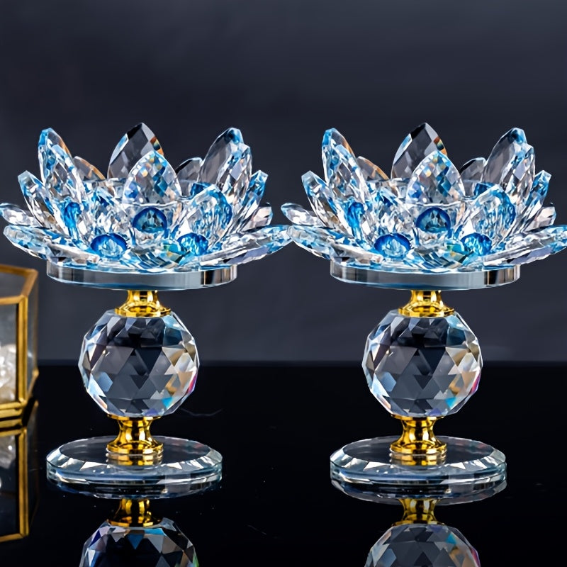 2pcs Crystal for Lotus Candleholder - Polished Desktop, Home Theme, Suitable for Christmas, Thanksgiving, Halloween, Easter, And Hanukkah