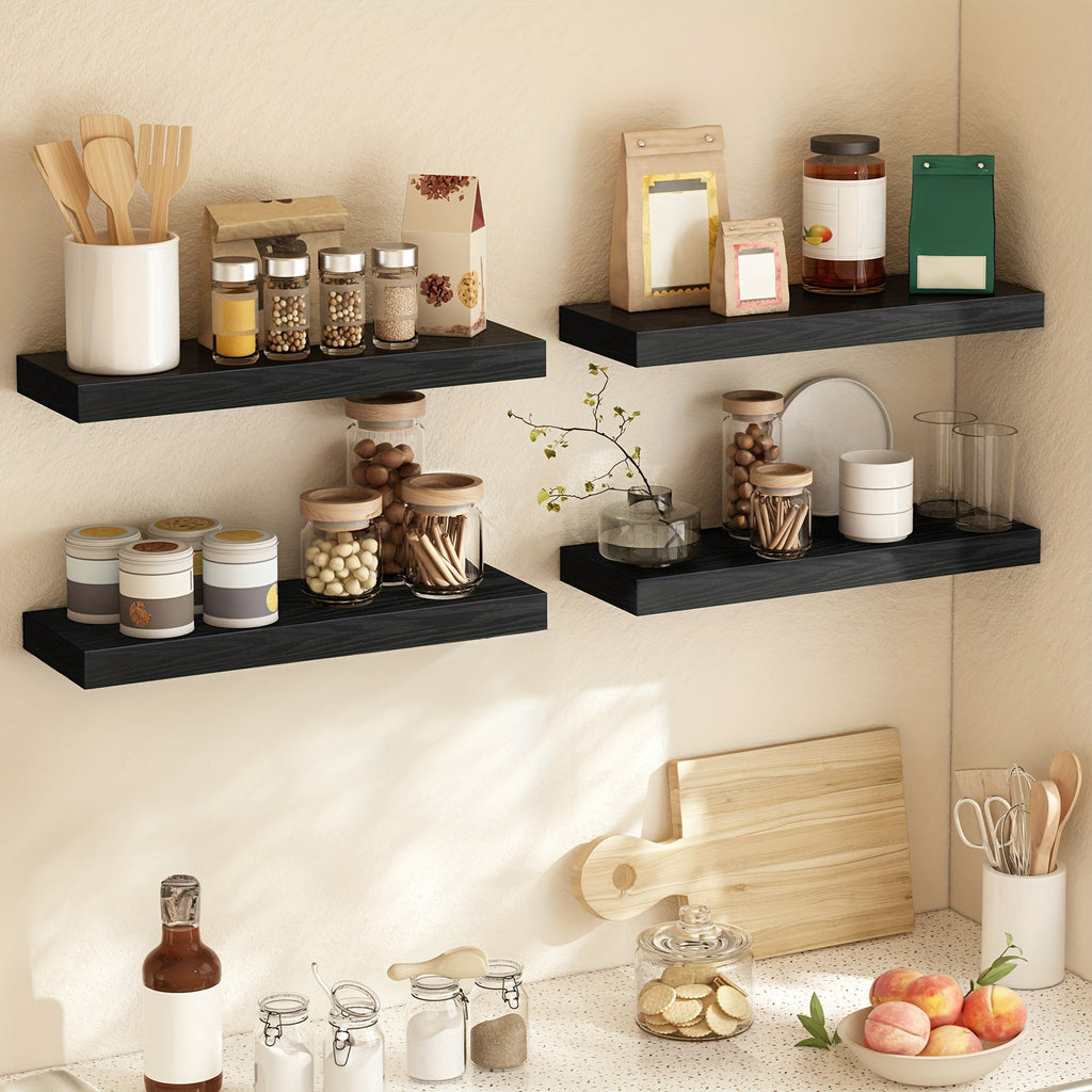 TOMNK 4/8pcs 15.8in Floating Shelves For Wall, Wall Mounted Rustic Wood Shelves For Bathroom, Bedroom, Living Room, Kitchen, Hanging Shelf For Books/Storage/Room Decor, With 22lbs Capacity, Black/Brown/White/Gray