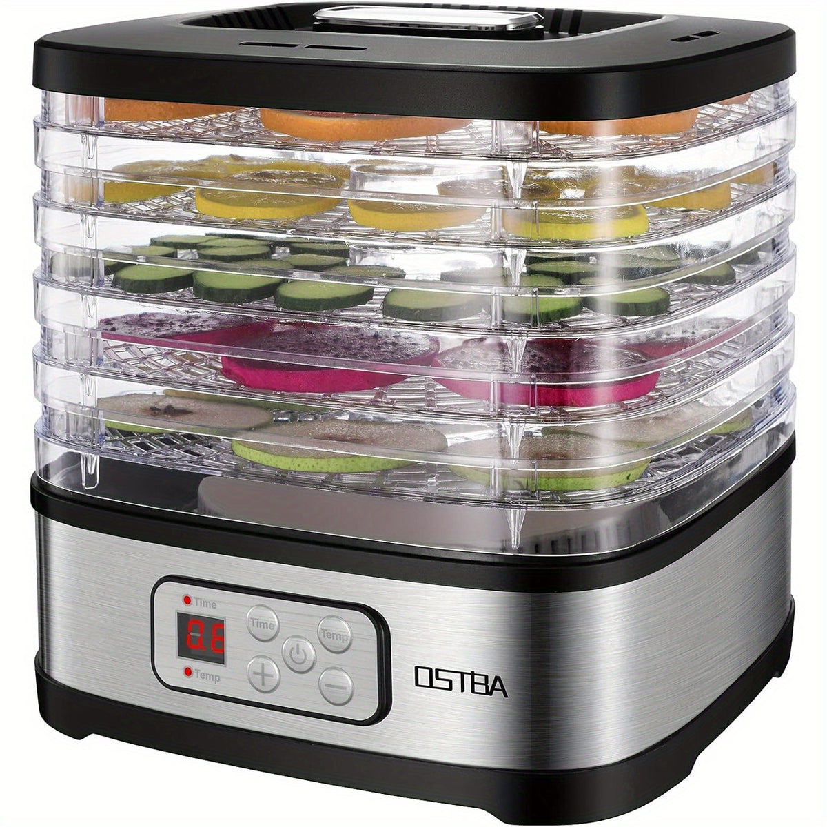 Food Dehydrator with 72-Hour Timer and Adjustable Temperature, 240W Multi-Tray Electric Food Dryer with LED Display for Fruit, Herbs and Homemade Snacks