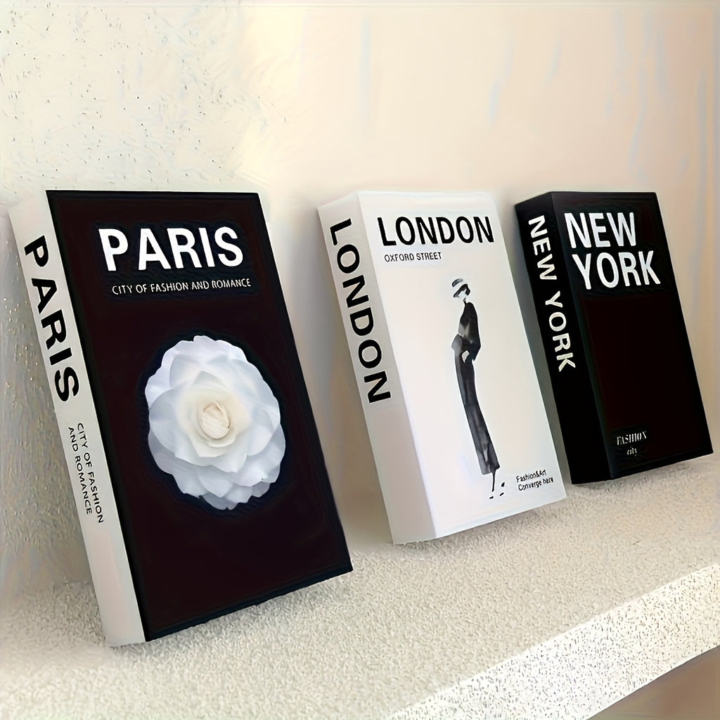 Set of Three Decorative Books Featuring an Industrial Design Inspired by Paris, London, And New York. These Modern Minimalist Home Accents Are Made from High-Quality Paper And Are Perfect for Festive Occasions Like Valentine'S Day, Thanksgiving