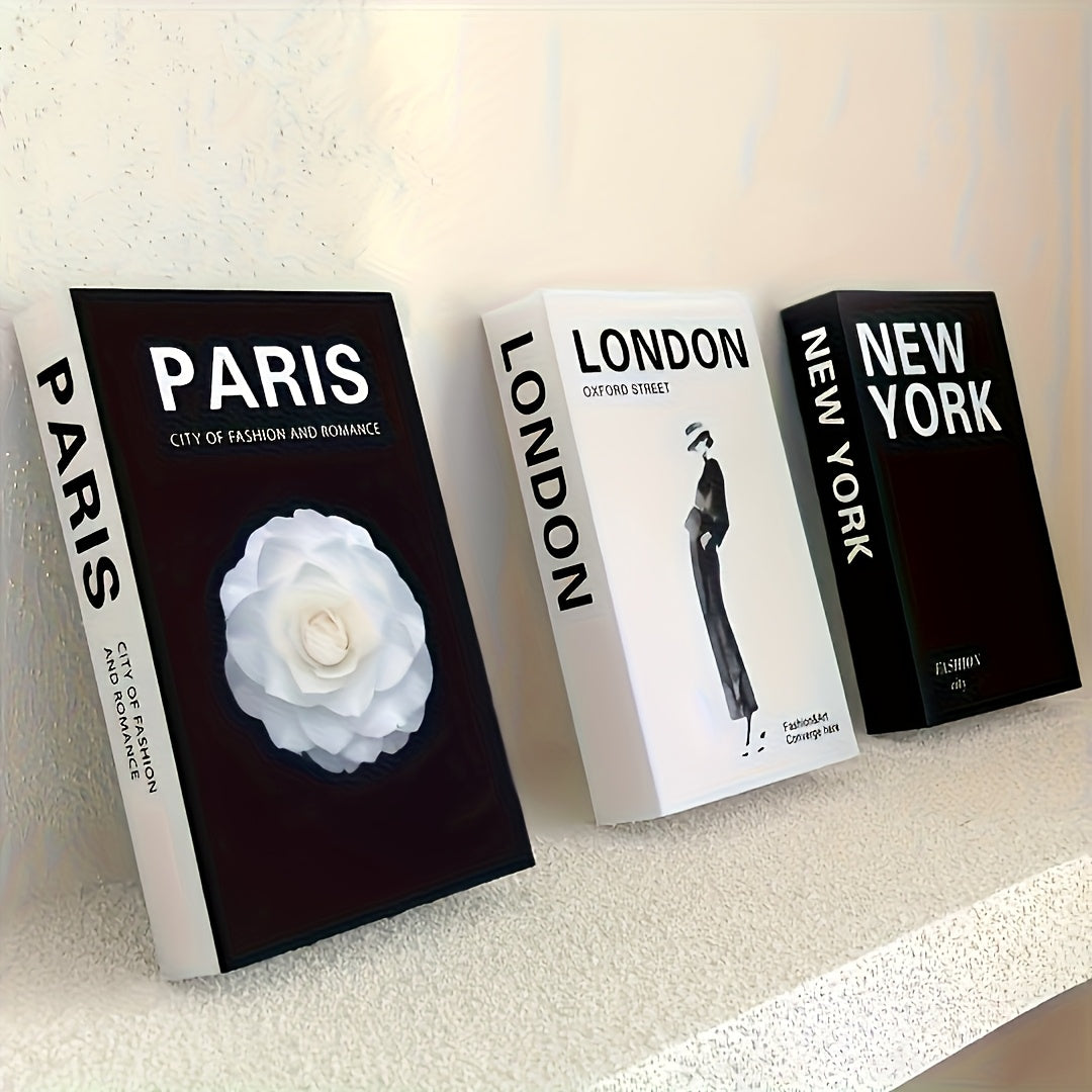 Set of Three Decorative Books Featuring an Industrial Design Inspired by Paris, London, And New York. These Modern Minimalist Home Accents Are Made from High-Quality Paper And Are Perfect for Festive Occasions Like Valentine'S Day, Thanksgiving