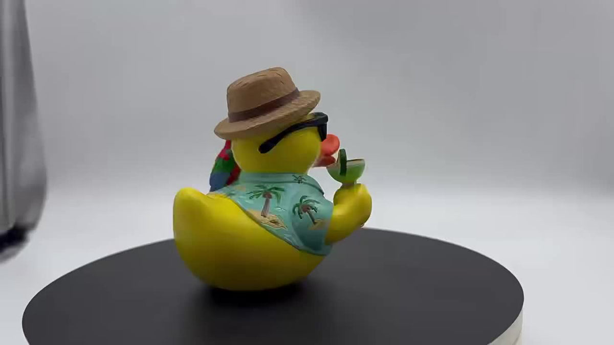 Cute Beach Duck Figurine - Tropical Hawaiian Shirt & Fashion Glasses Design, Resin /Outdoor Decor with Expressive Eyes, Palm Tree Accent - No Needed, Ideal Christmas Gift for, Pool, Beach Decorations (Yellow Duck with Lime Garnish Look)