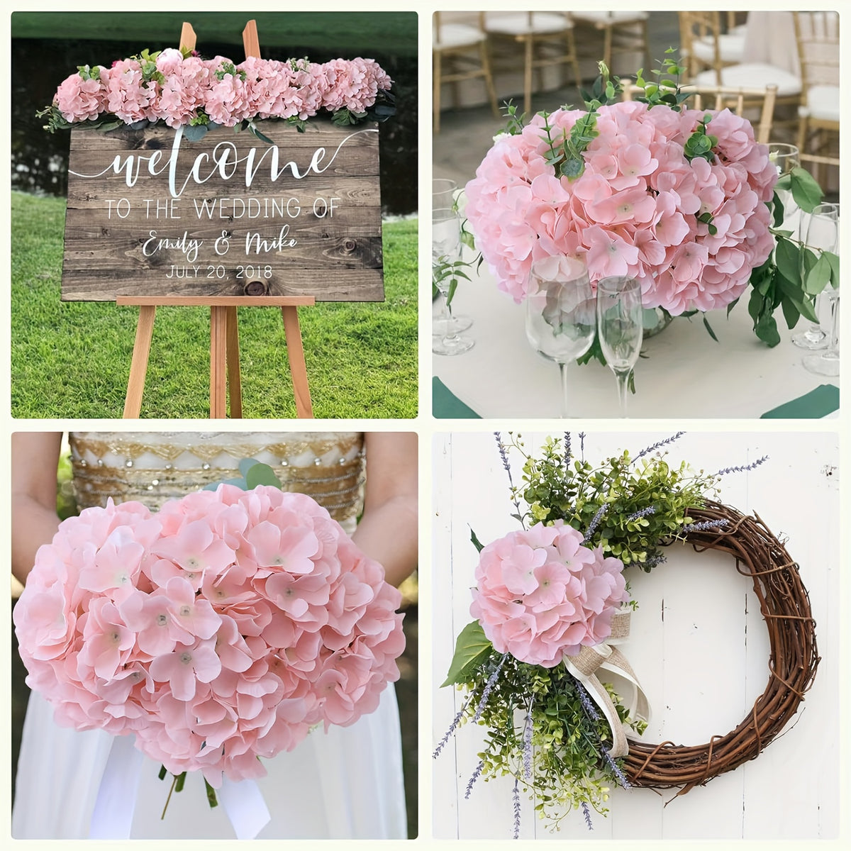Set of 24 Synthetic Hydrangea Blooms with Stems, Ideal for Wedding Decorations, Home Parties, Baby Showers, And Store Displays. These Floral Arrangements Are Long-Lasting And Can Be Reused, Available in White, Orange, Blue, Dreamy Purple, Champagne