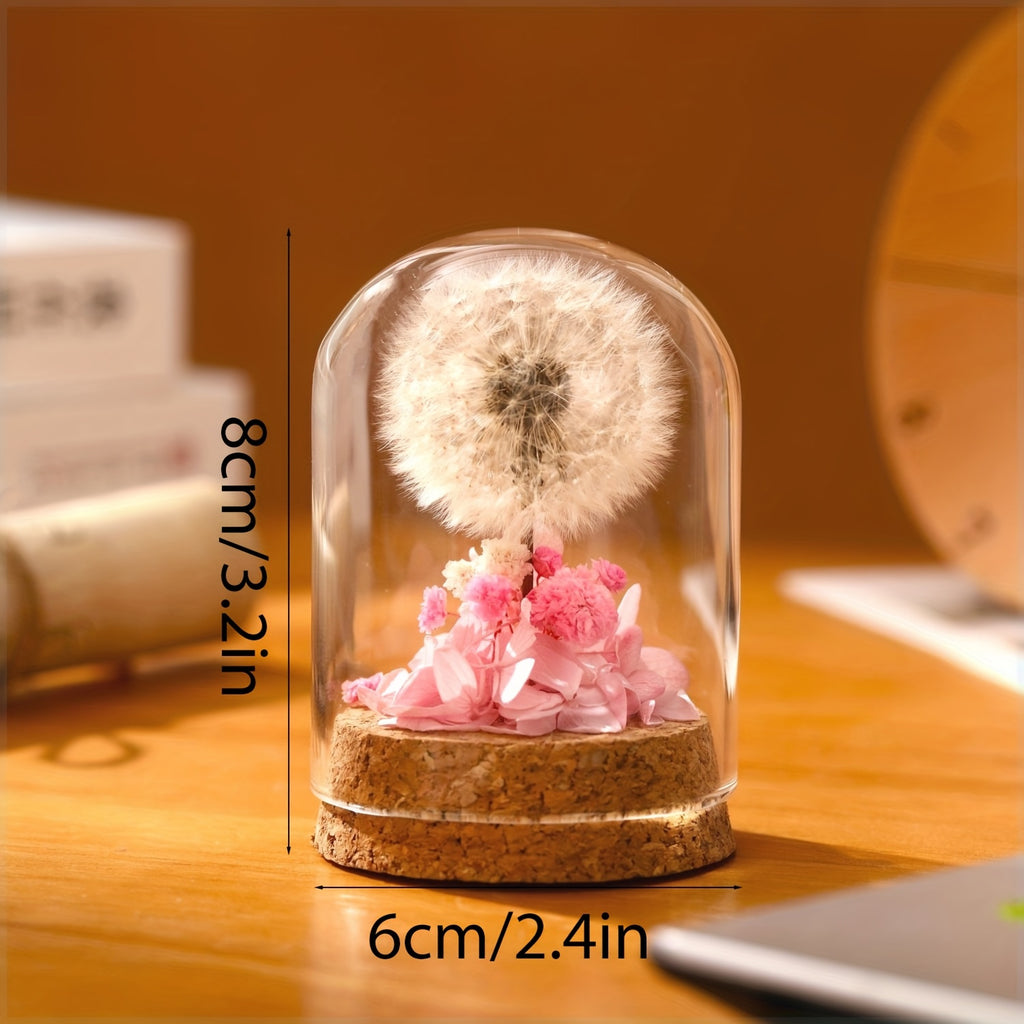 Eternal Dandelion in Glass Dome Decoration - Preserved Floral arrangement with Transparent Display Case, No Electricity Needed Home/Office/Desk Decor - Perfect Gift Box for Mother's Day, Birthday, Christmas, Teacher Appreciation - Long-Lasting Keepsake, F