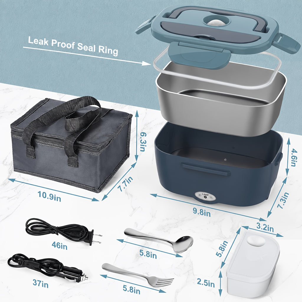 Electric Lunch Box Food Warmer with DC12-24V Car and AC120V Home Power, Portable Divided Meal Container and Insulation Bag for Office Travel