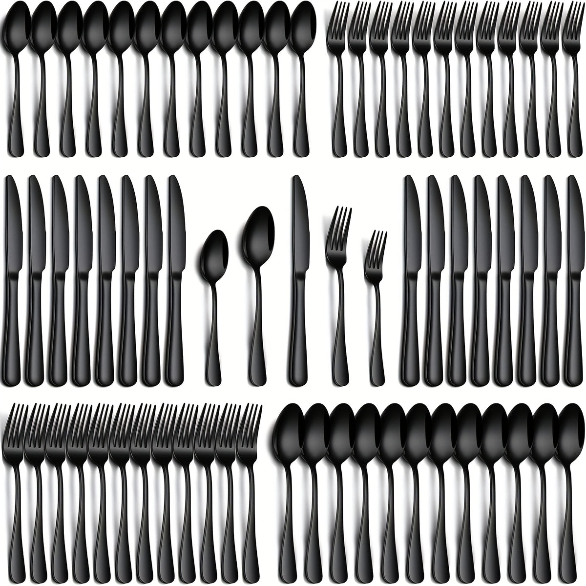 24/60pcs Silvery/Black Stainless Steel Tableware Suitable for 4/12 People to Use, Steak Knife, Salad Fork, Dessert Spoons, Cutlery Set with Gift Box, Kitchen Additions, Home Outdoor, Wedding Camping Stuff, Christmas Party Gift, Dishwasher Safe