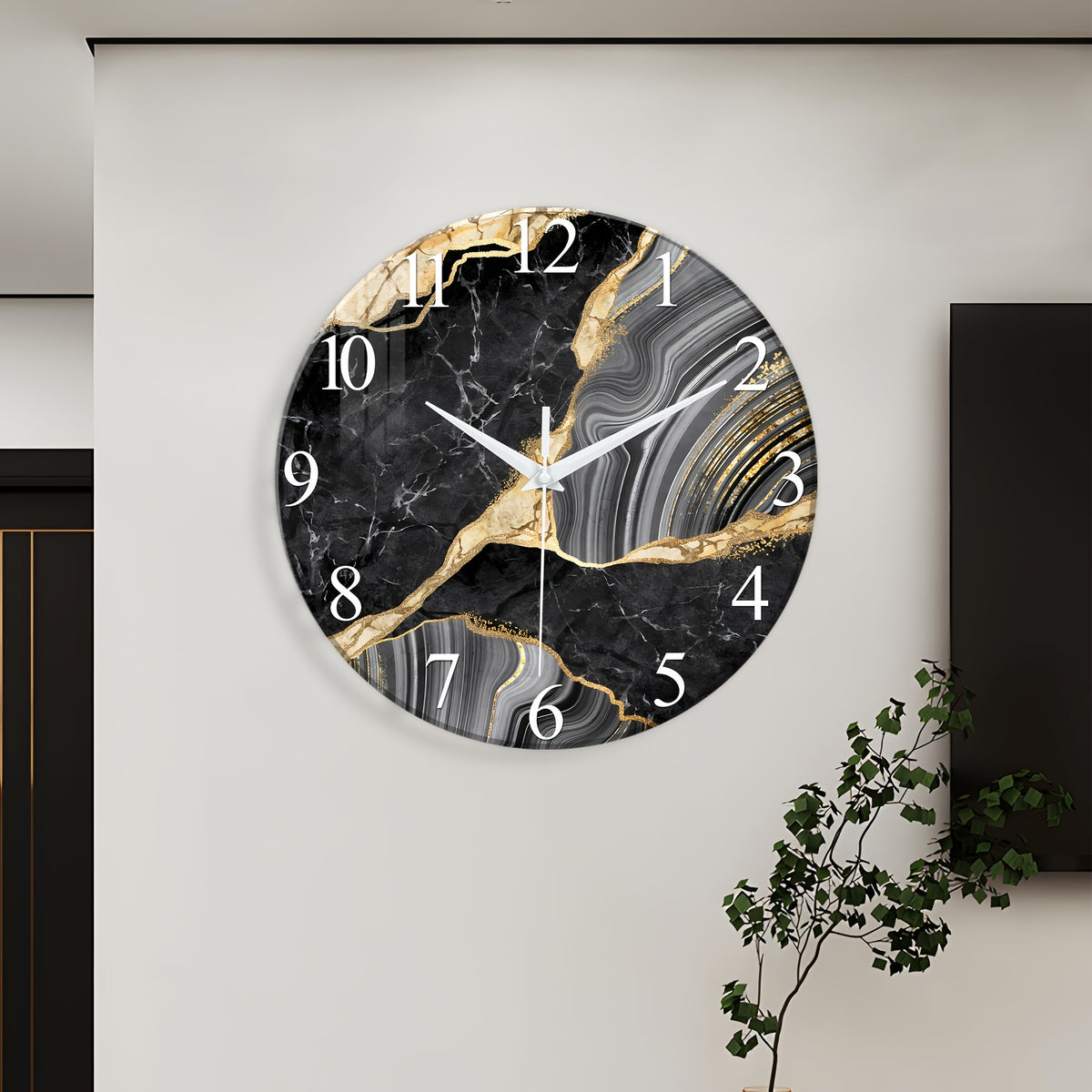 Modern Large Glass Wall Clock - Marble Texture, Silent Non-Ticking, AA Battery Powered (Batteries Not Included), for Modern Living Room, Bedroom, Kitchen, Office Wall Decor, Christmas And Housewarming Gift, Modern Living Room Decor, 12-24 Inch