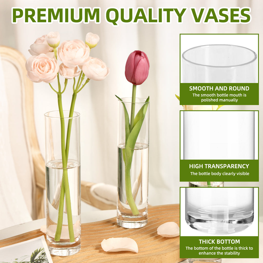 WHONLINE 15Pcs Clear Glass Cylinder Vases, 7.5 Inch Tall, Glass Flower Vase Centerpieces, Glass Flower Vase, Hurricane Floating Candle Holder Vase for Table Shelf, Party, Wedding, Home Decor, Collectible Buildings & Accessories