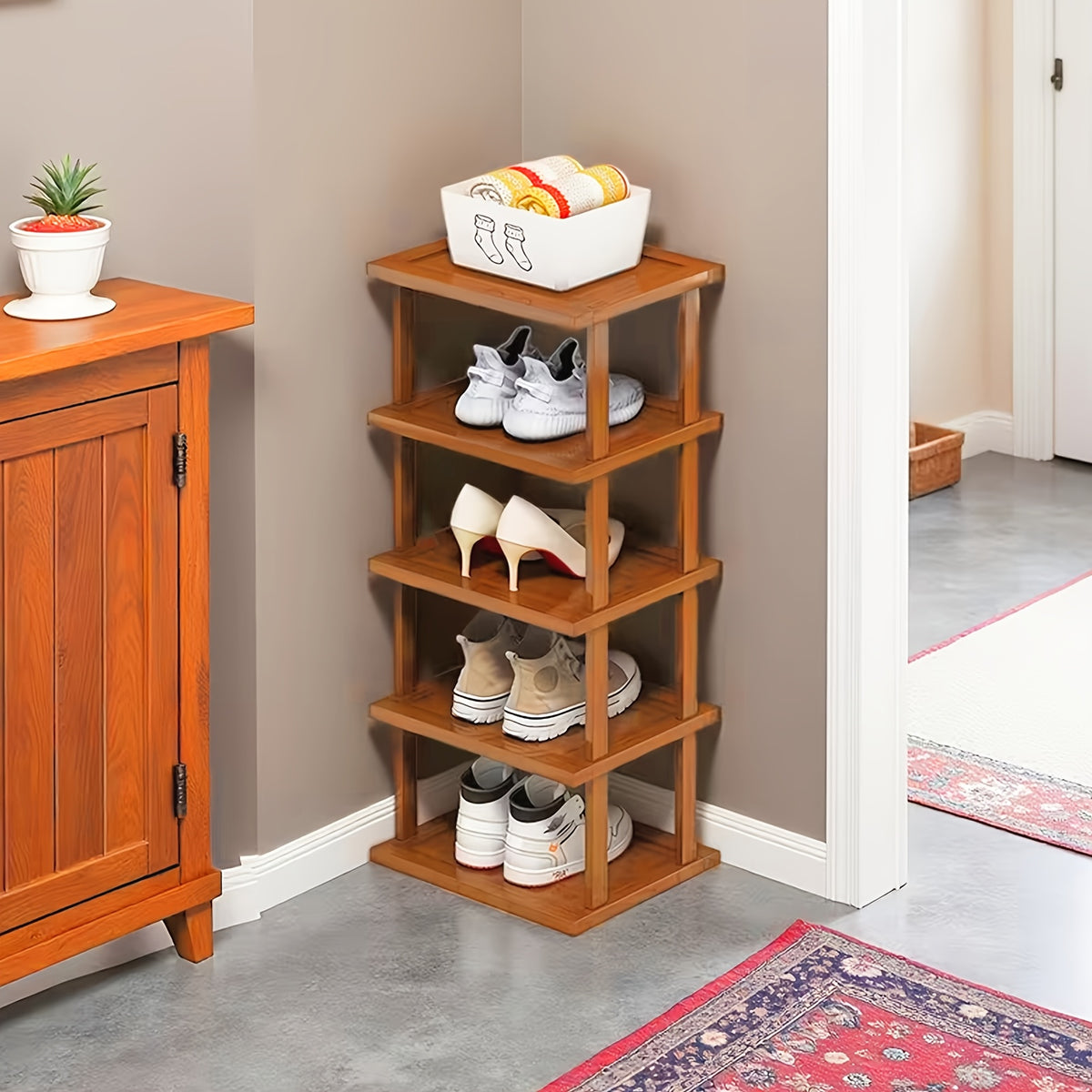 Bamboo Shoe Rack, Capable Of Storing 3/6/9 Pairs Of Shoes, Wood Grain Decoration, Easy to Assemble, Space Saving, Suitable for Entrances, Living Rooms, Bedrooms, And Dormitories. Brown. Multi Layer Independent Storage Rack.