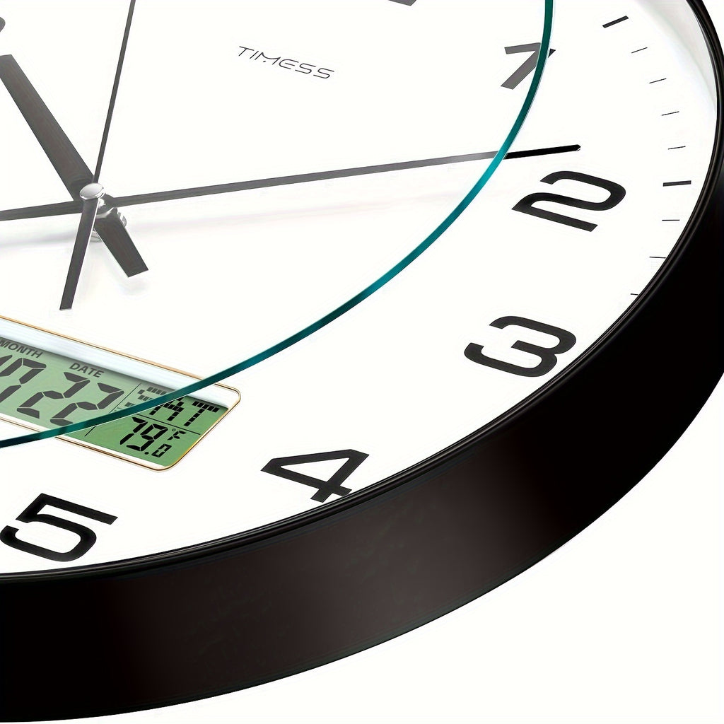 TIMESS calendar display analog wall clock, 10/12/14 inch 4-color large dial silent, can display perpetual calendar and Fahrenheit temperature, bedroom, office, school decoration