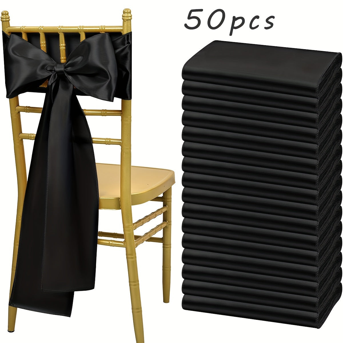 50pcs Satin Chair Waist Belt Bow Universal Chair Cover for Wedding Reception Restaurant Banquet, Party, Hotel Event Decoration (7 X 108 Inches)