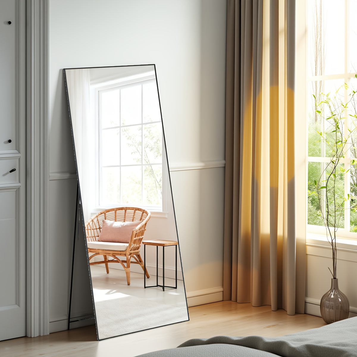 Standing Full Length Mirror with Stand and Hanging Hardware (Arched/Rectangular, Multiple Sizes) | Steel Alloy Frame & Shatter-Proof Glass for Bedroom, Living Room, Hallway, Cloakroom, Modern Home Decor