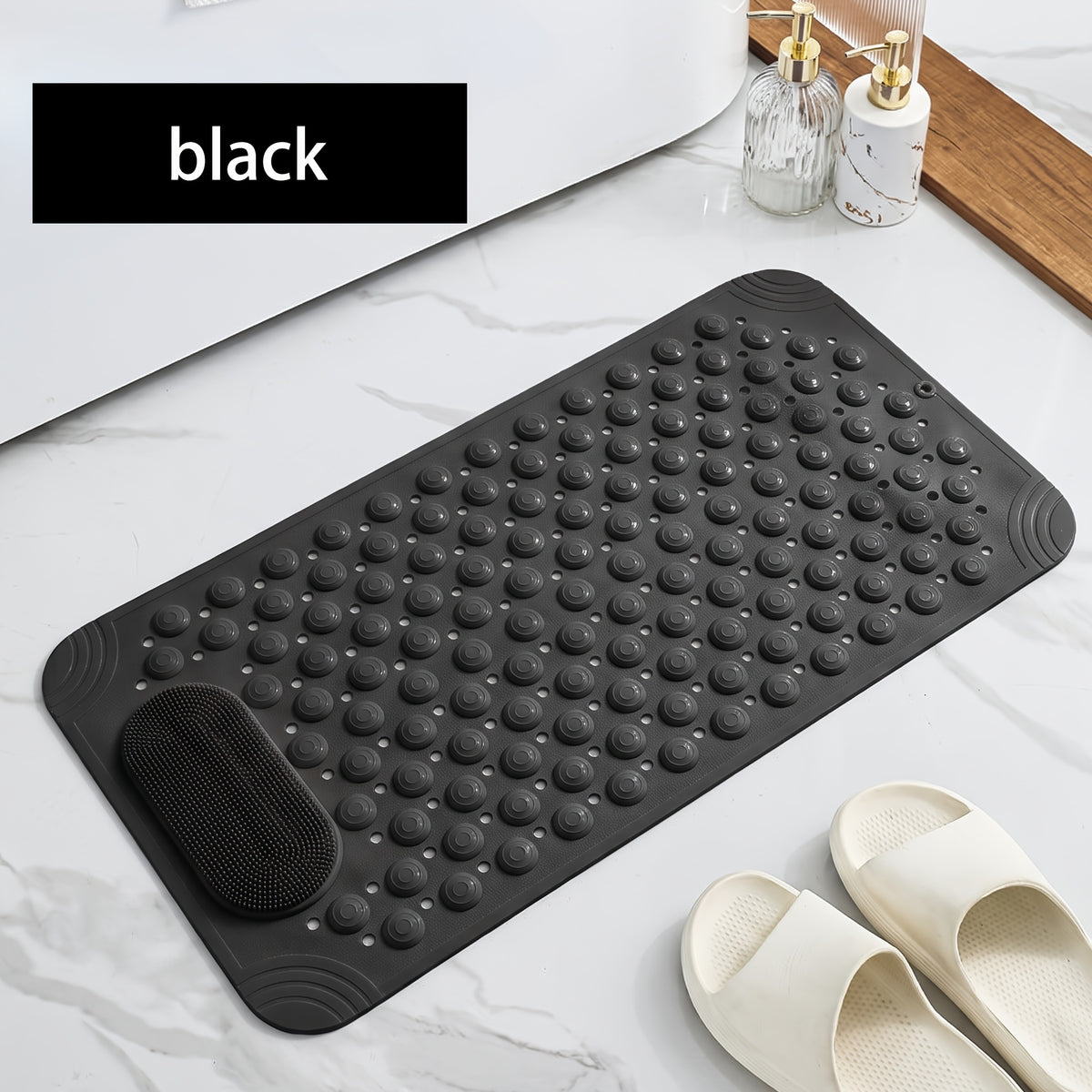 Non-Slip PVC Bath Mat with Massage Buttons - Light Blue & Multi-Color Polka Dot Pattern, Rectangular Shower and Bathroom Safety Mat, 0.35inch Thick, Durable PVC Material, Bath Accessories