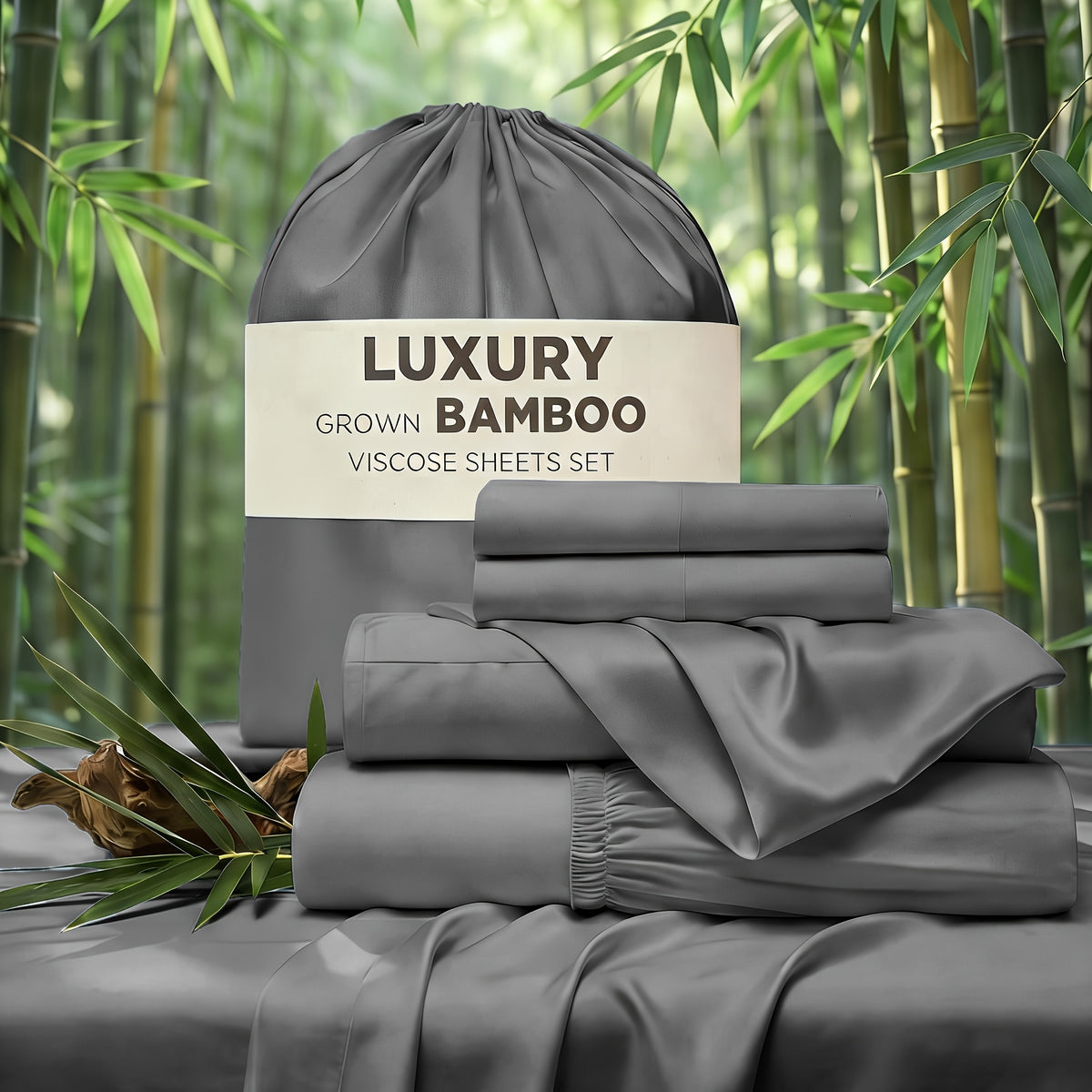 4pcs Hotel Luxury Bed Sheet & Pillowcase Set - Ultra Soft Rayon Derived From Bamboo, Wrinkle Fade & Stain Resistant, 14" Deep Pocket, Easy Care Bedding for Bedroom & Kids Room Decor