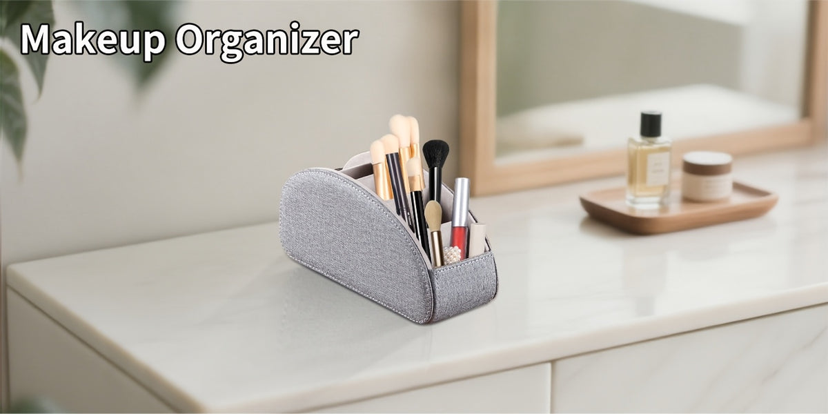 Remote Control Holder with 5 Compartments, Faux Leather Multifunctional Desktop Storage Box/Remote Organizer Caddy/Pen Case/Home Storage Container for Remote Controls, Pens, Eyeglasses, Makeup Brushes, Office Stationery, etc. Home Decor and Accessor