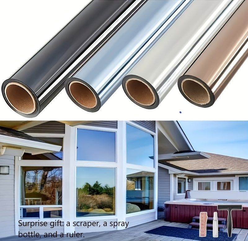 Large One-Way Privacy Window Film for Home And Office Windows. Features Electrostatic Adhesion - No Glue Required - And Provides Protection, Sunshade, And Heat Insulation. Holiday Decorations. Bonus Gifts: Spray Bottle, Measuring Tape, And Squeegee