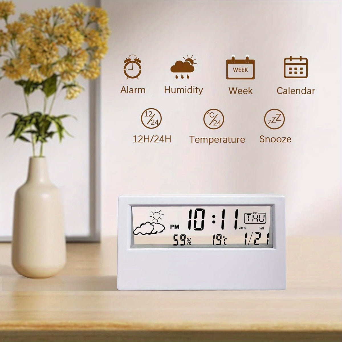 Transparent Desk Clock, Digital Alarm Clock, Reloj Despertador Digital, Transparent Modern Design, Temperature, Humidity, Snooze, Aesthetic Home Decor, Office Decor, Battery Operated Desk Clock for Office, Living Room, Bedroom, Shelf Etc
