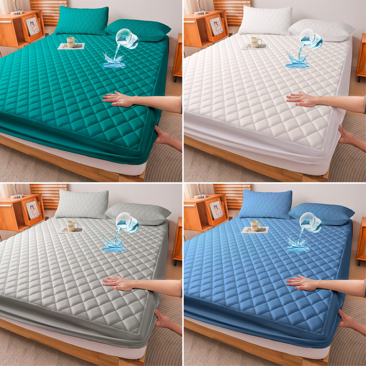 1pc Luxury Waterproof Mattress Protector with Side Storage Pocket, Diamond Quilted Deep Pocket Mattress Cover Including Random Color, Breathable Cooling Mattress Pad, Soft Noiseless Bed Protector for Twin Full Queen King