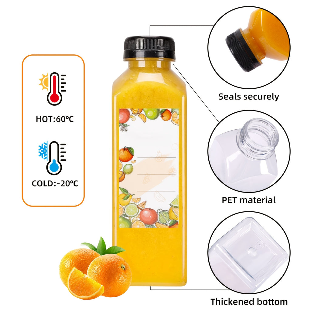 TOMNK 40pcs 12-Ounce / 100pcs 16-Ounce Chear Juice Bottles with Lids and Labels, Leak-Proof Bulk Drink Beverage Containers with Funnel and Brush(Color Random), Suitable for Water, Juicing, Smoothies, Coffee, and Other Beverages