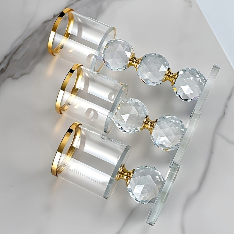Glass Crystal Candlestick Set of 3 | Polished Lacquered Finish | Romantic Desktop Display for Weddings, Anniversaries, Dates | Home Decoration for Christmas, Halloween, Easter, Thanksgiving, Valentine's Day