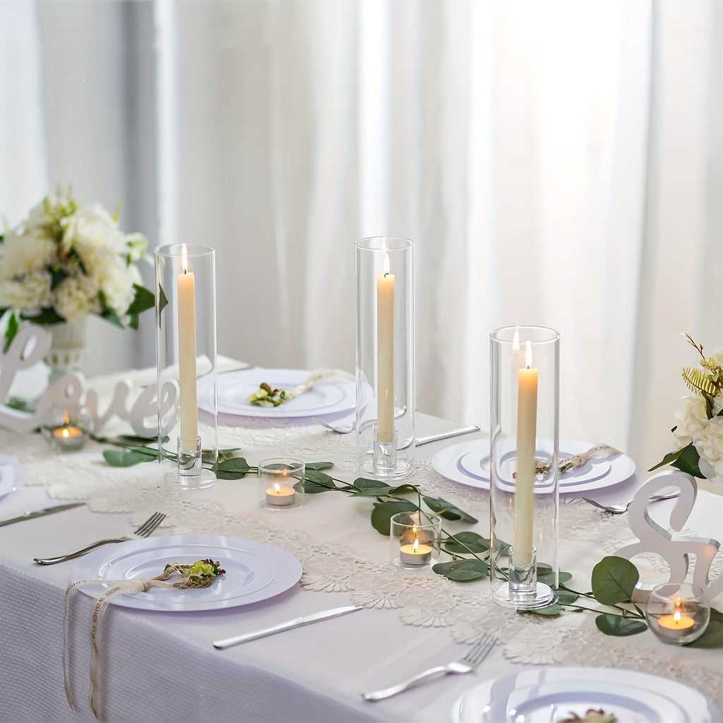 Hurricane Candle Holder Set of 6, 11.8 Inch Clear Tall Candlestick Holder for Taper Candles, Hurricane Glass Candle Sticks Holders for Table Centerpiece Wedding Party Dining Event Decor