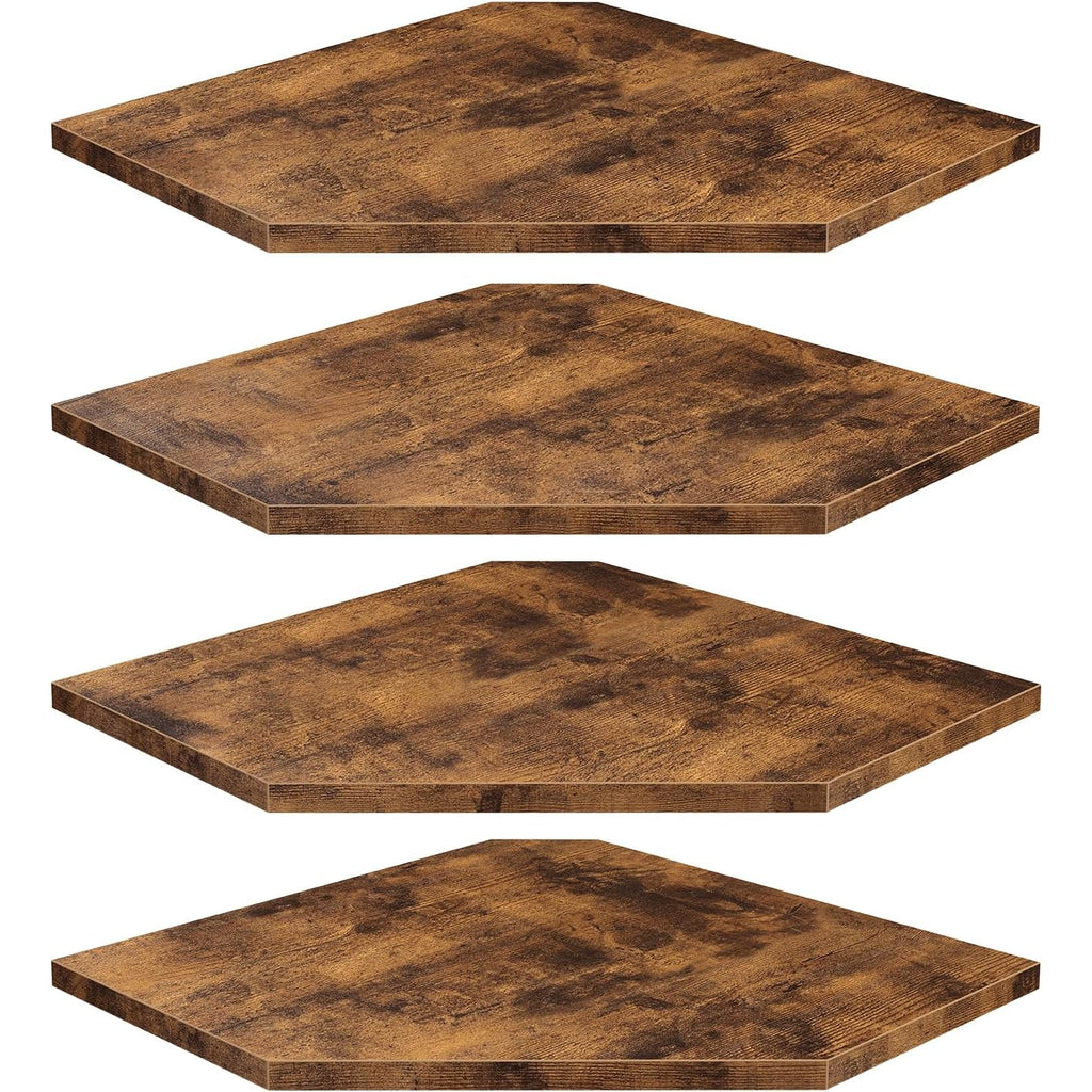 4pcs Solid Wood Corner Shelf Set - Rustic Brown Wall-Mounted Cable Management Shelves with Wire Hole Design & Hidden Wiring for Bathroom, Bedroom, - Space-Saving Corner Shelves Suitable for Cable Boxes & Storage Organization