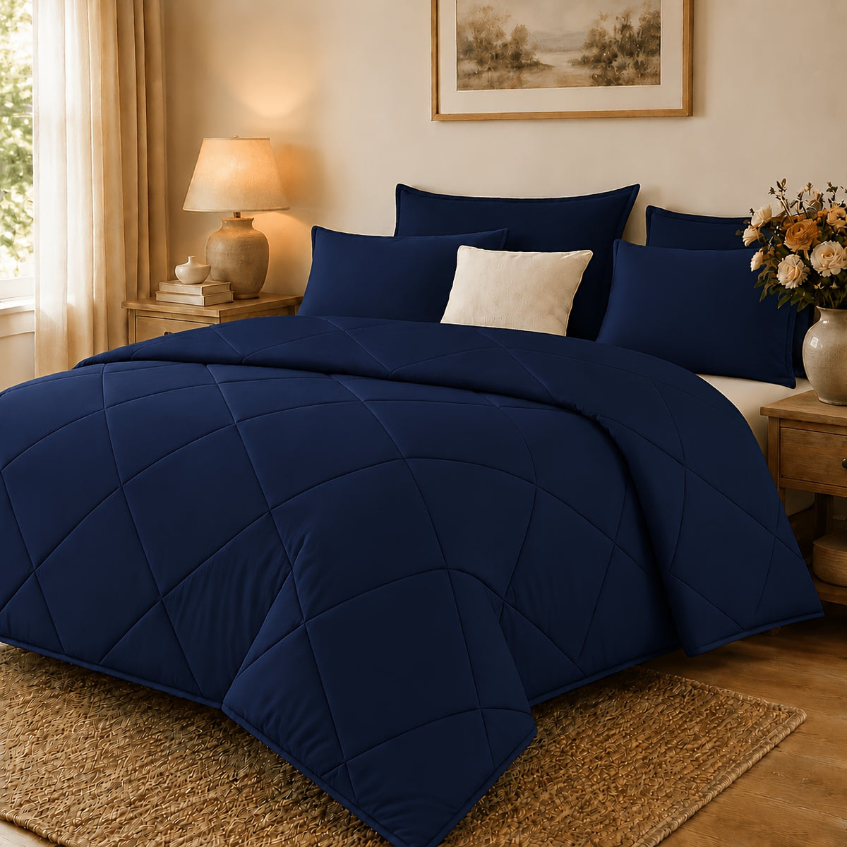 2/3pcs Solid Color Diamond Quilted Large/King Size Bedding, Soft, Comfortable, and Fluffy with Microfiber Filling and Lightweight, Breathable Fabric. Easy to Care for, Warm for All Seasons. Includes Comforter and Pillowcases. Luxurious Quality