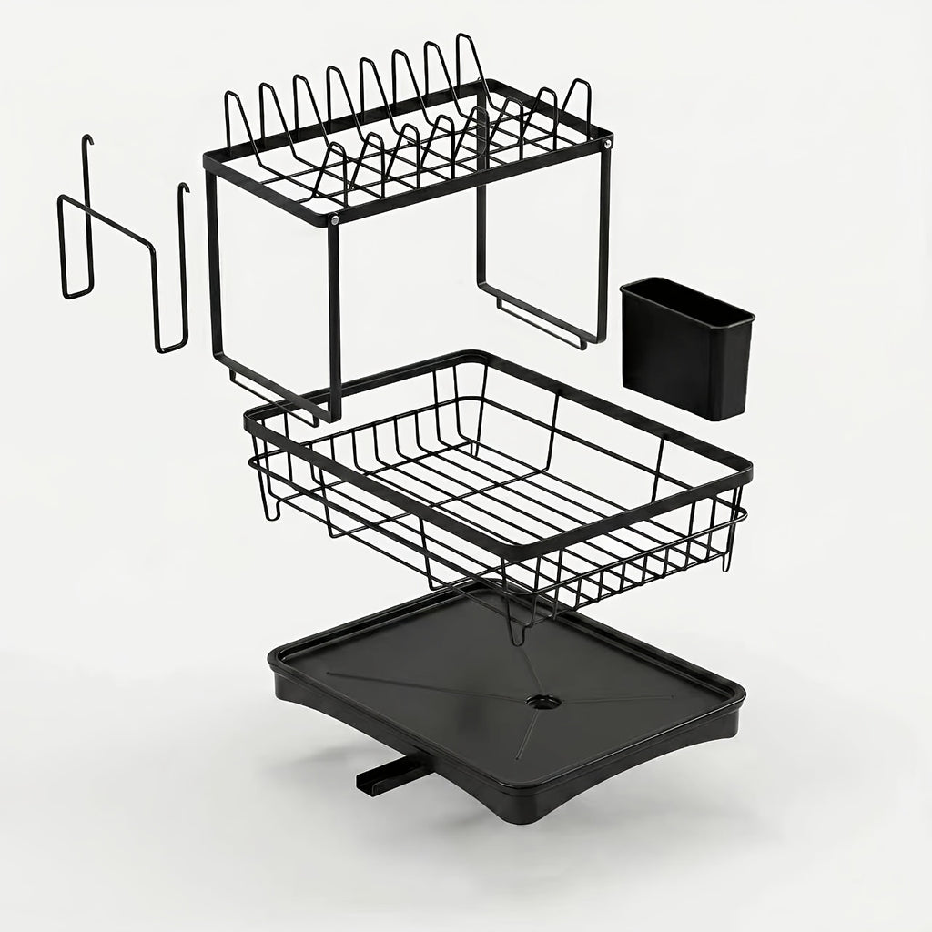 Dish Drying Rack, 2-Tier Dish Racks for Kitchen Counter, Dish Rack with Drainboard & Mat, Dish Drainer with Knife, Fork & Cup Rack, Gifts for Women, Mothers Day, Cool Stuff & Kitchen Gadgets