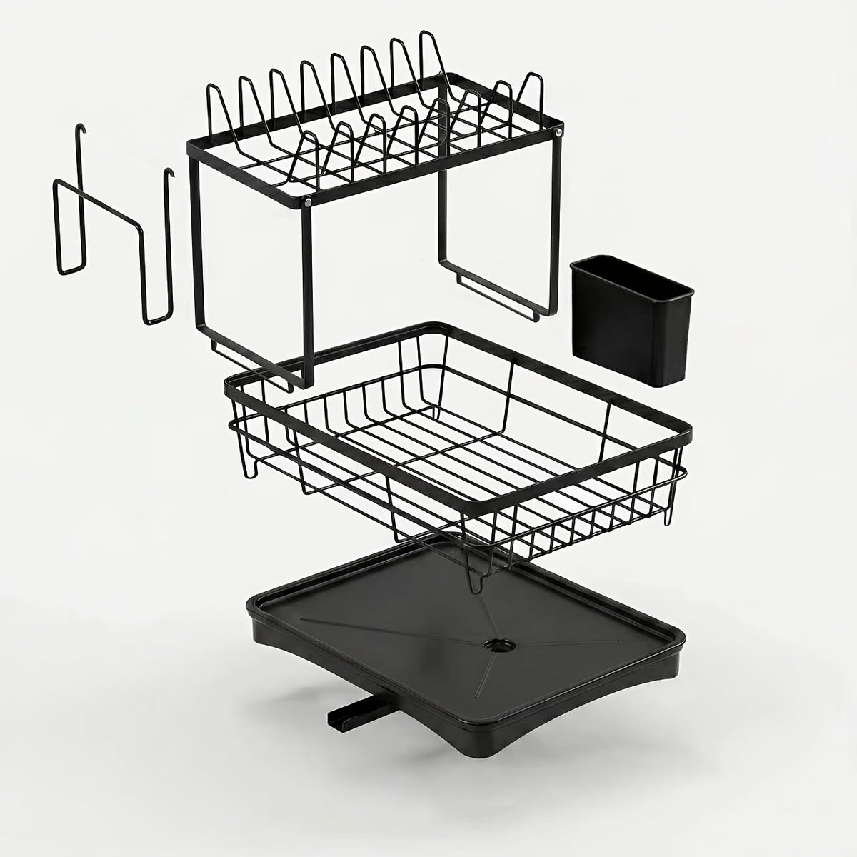 Dish Drying Rack, 2-Tier Dish Racks for Kitchen Counter, Dish Rack with Drainboard & Mat, Dish Drainer with Knife, Fork & Cup Rack, Gifts for Women, Mothers Day, Cool Stuff & Kitchen Gadgets