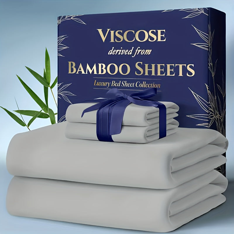 Extra Deep Pocket Bamboo Sheets - 4/6pcs Breathable & Cooling Bamboo Bed Sheet Set, Hotel Luxury Fitted Sheet Set, Soft Wrinkle-Free for Extra Deep Mattresses, Room Decor, Twin/Full/Queen/King Size Sheet & Pillowcase Sets