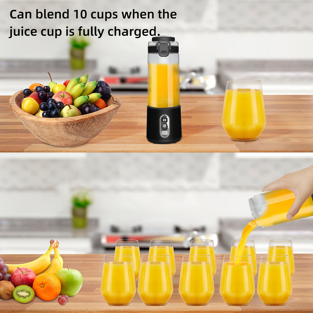 LALAYUAN USB-Powered Juicer & Juicer with Digital Timer, Battery Left Display, High-Speed Ice Crush, USB-C Fast Charge, One-Tap NO-Spill Lid, 6-Blade Stainless Steel - Smoothie Blender Portable, Protein Shakes, Gym, Travel Smoothie Maker